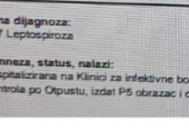 Dokumentacija pokazuje da je preminula pacijentica primljena u Infektivnu kliniku i da je imala leptospirozu